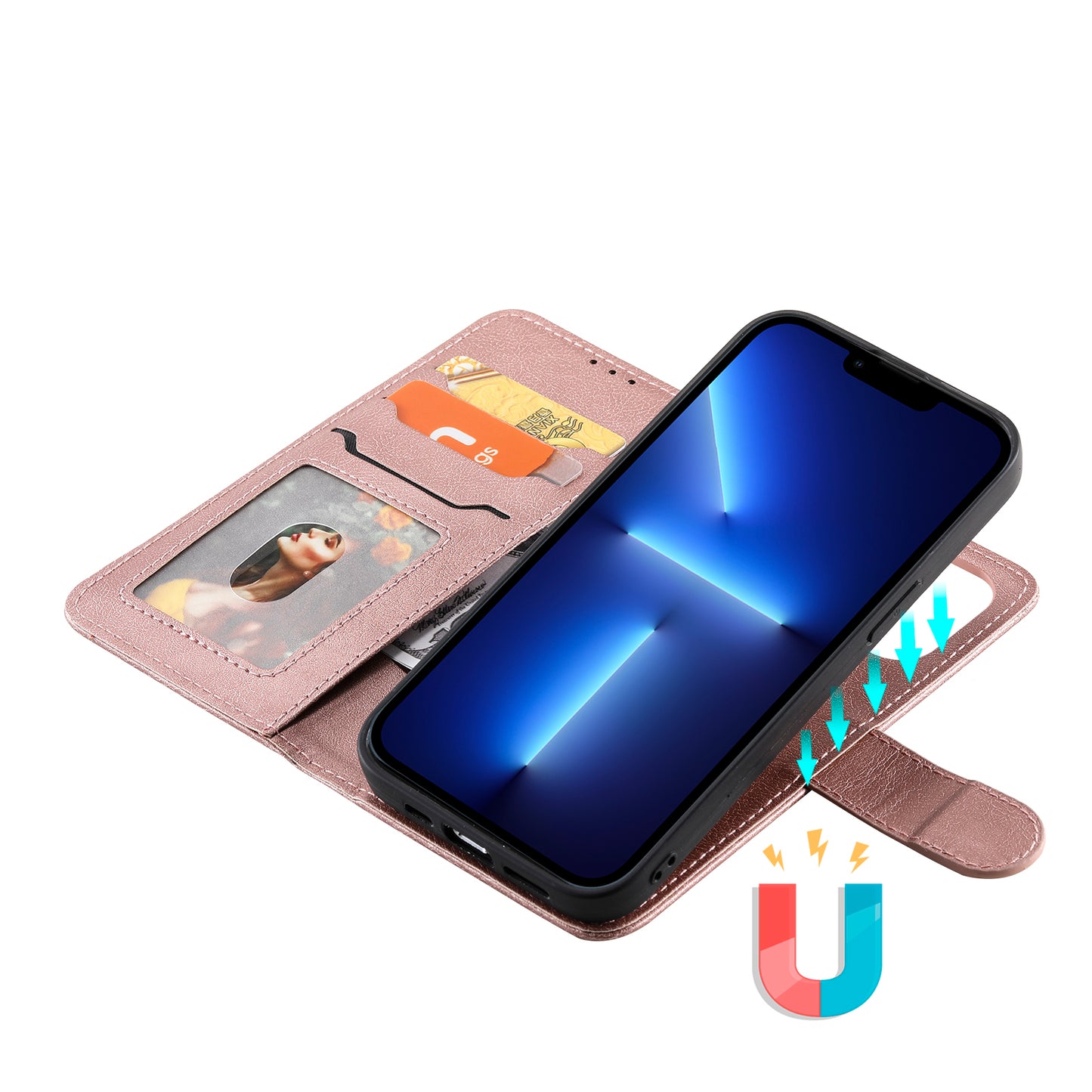 KT Leather Series-3 Detachable 2-in-1 Wallet Shockproof Magnetic Design Stand Leather Case for iPhone 13 Pro Max 6.7 inch