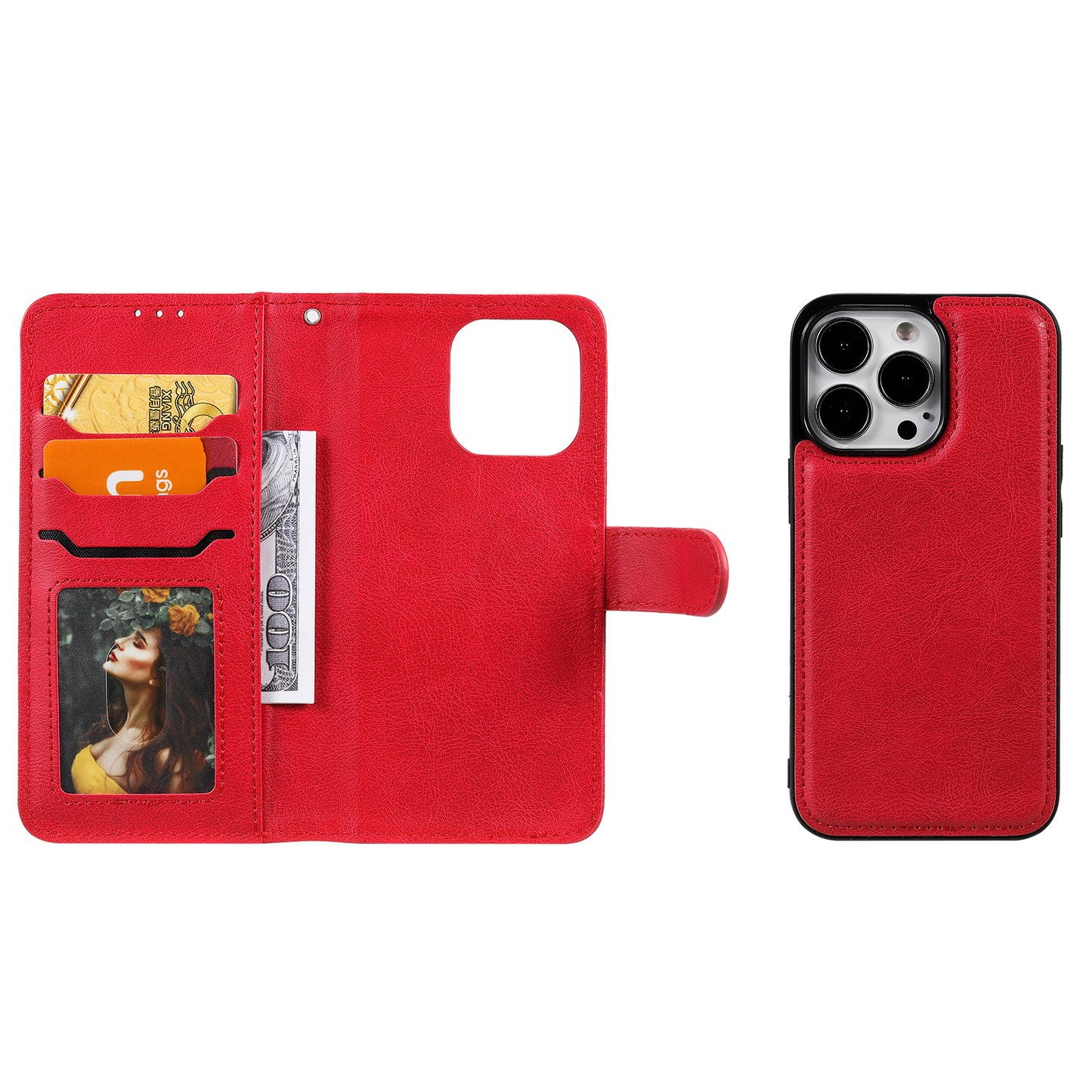 KT Leather Series-3 Detachable 2-in-1 Wallet Shockproof Magnetic Design Stand Leather Case for iPhone 13 Pro Max 6.7 inch