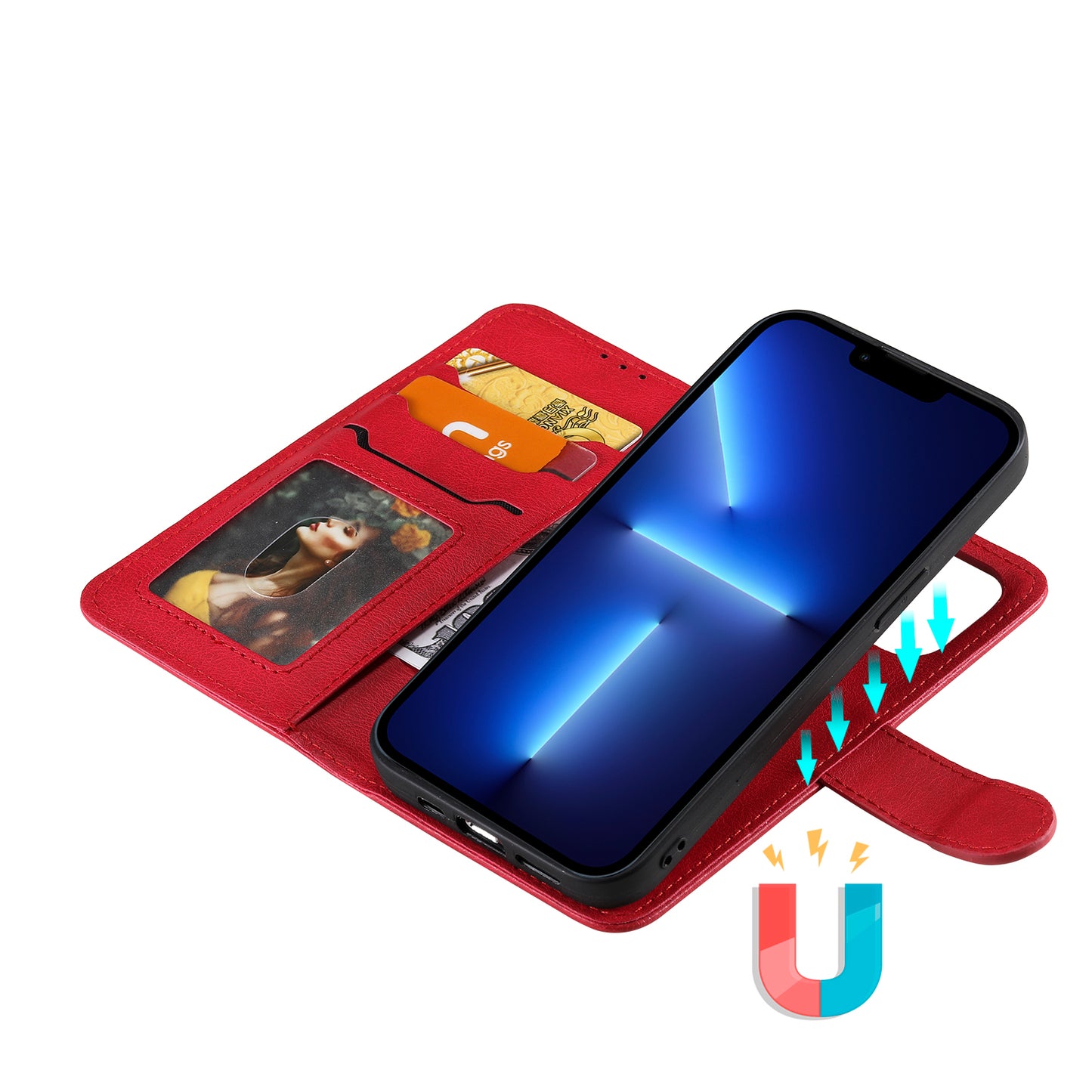 KT Leather Series-3 Detachable 2-in-1 Wallet Shockproof Magnetic Design Stand Leather Case for iPhone 13 Pro Max 6.7 inch