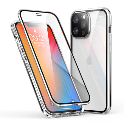 LUPHIE Electroplating Metal Frame Clear Double-Sided Tempered Glass Magnetic Case with Built-in Screen Protector for iPhone 13 Pro Max 6.7 inch