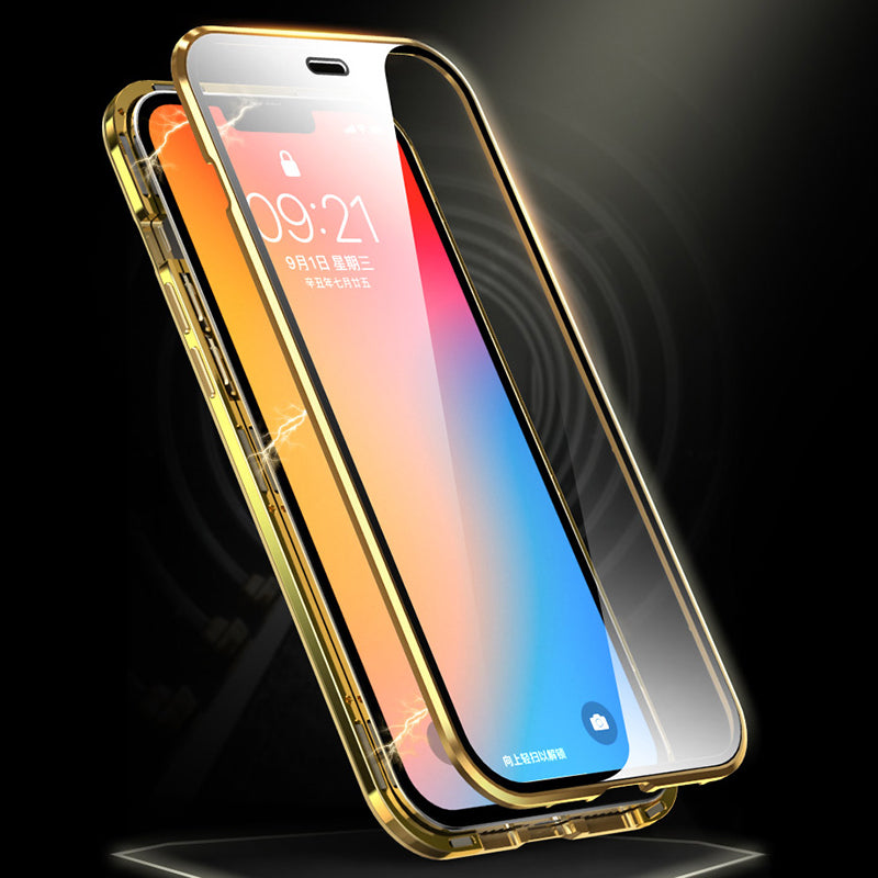 LUPHIE Electroplating Metal Frame Clear Double-Sided Tempered Glass Magnetic Case with Built-in Screen Protector for iPhone 13 Pro Max 6.7 inch