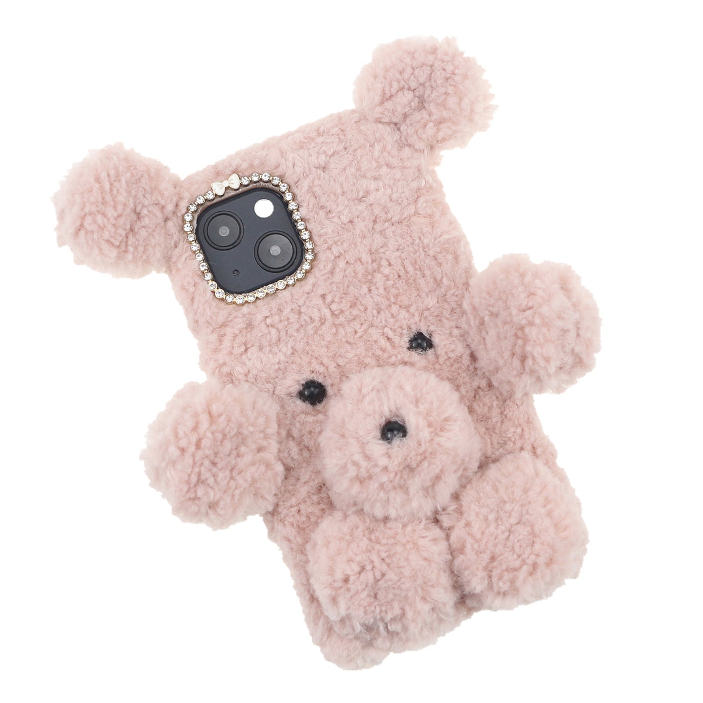 3D Furry Bear Plush Doll Anti-fall TPU Phone Case Shell for iPhone 13 6.1 inch