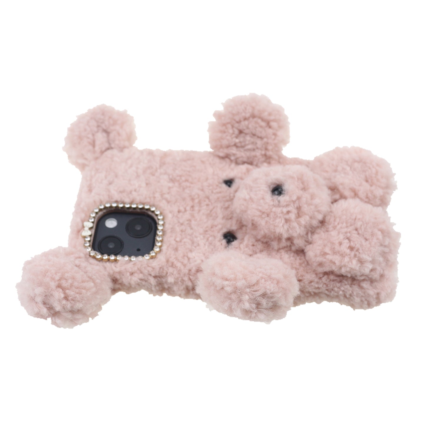 3D Furry Bear Plush Doll Anti-fall TPU Phone Case Shell for iPhone 13 6.1 inch