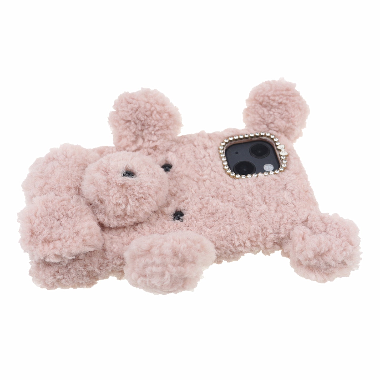 3D Furry Bear Plush Doll Anti-fall TPU Phone Case Shell for iPhone 13 6.1 inch
