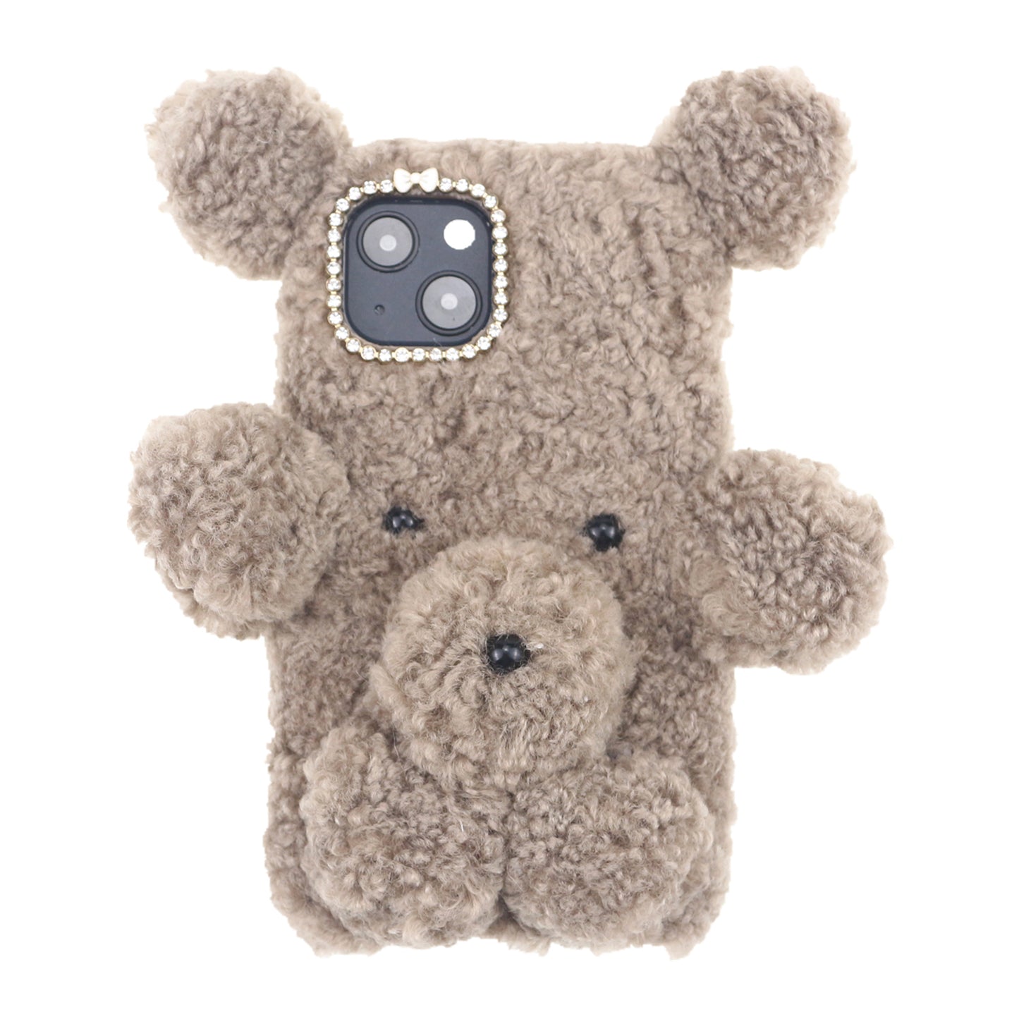 3D Furry Bear Plush Doll Anti-fall TPU Phone Case Shell for iPhone 13 6.1 inch