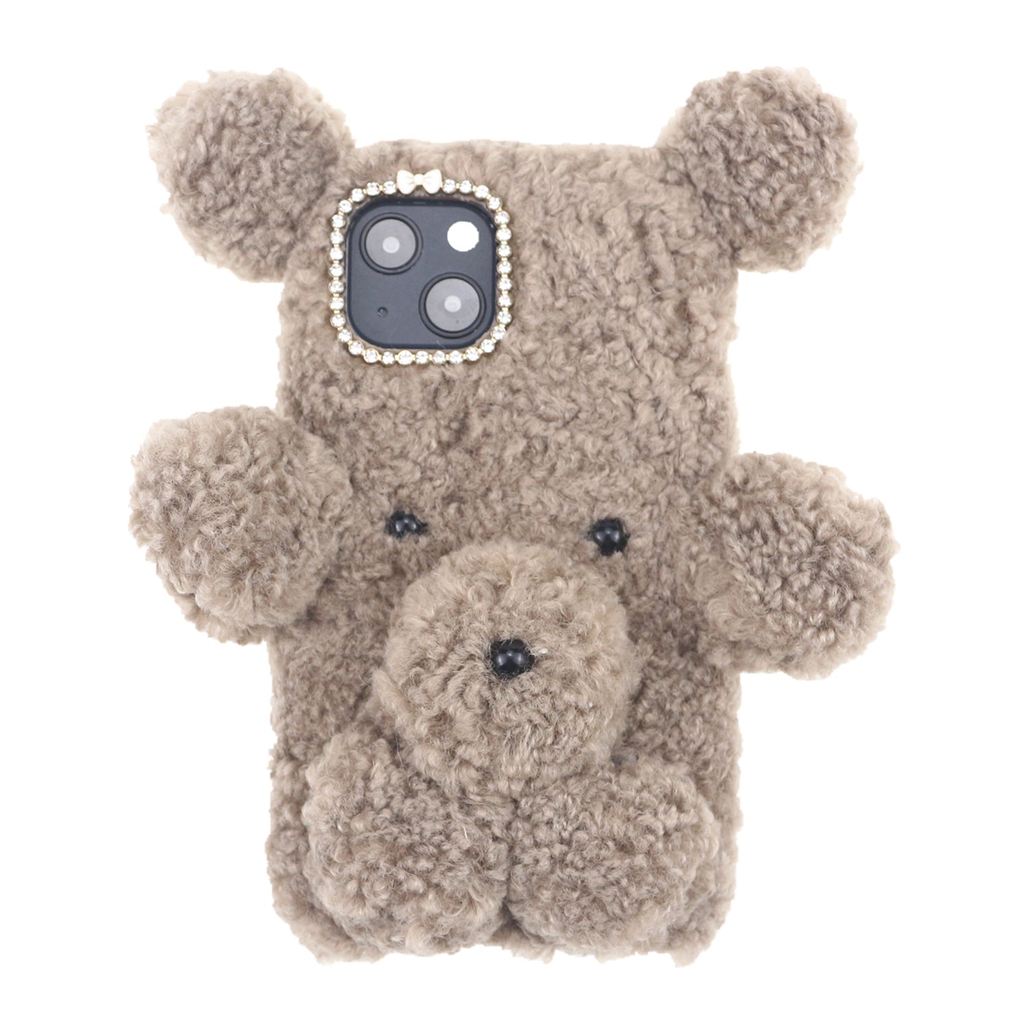 3D Furry Bear Plush Doll Anti-fall TPU Phone Case Shell for iPhone 13 6.1 inch