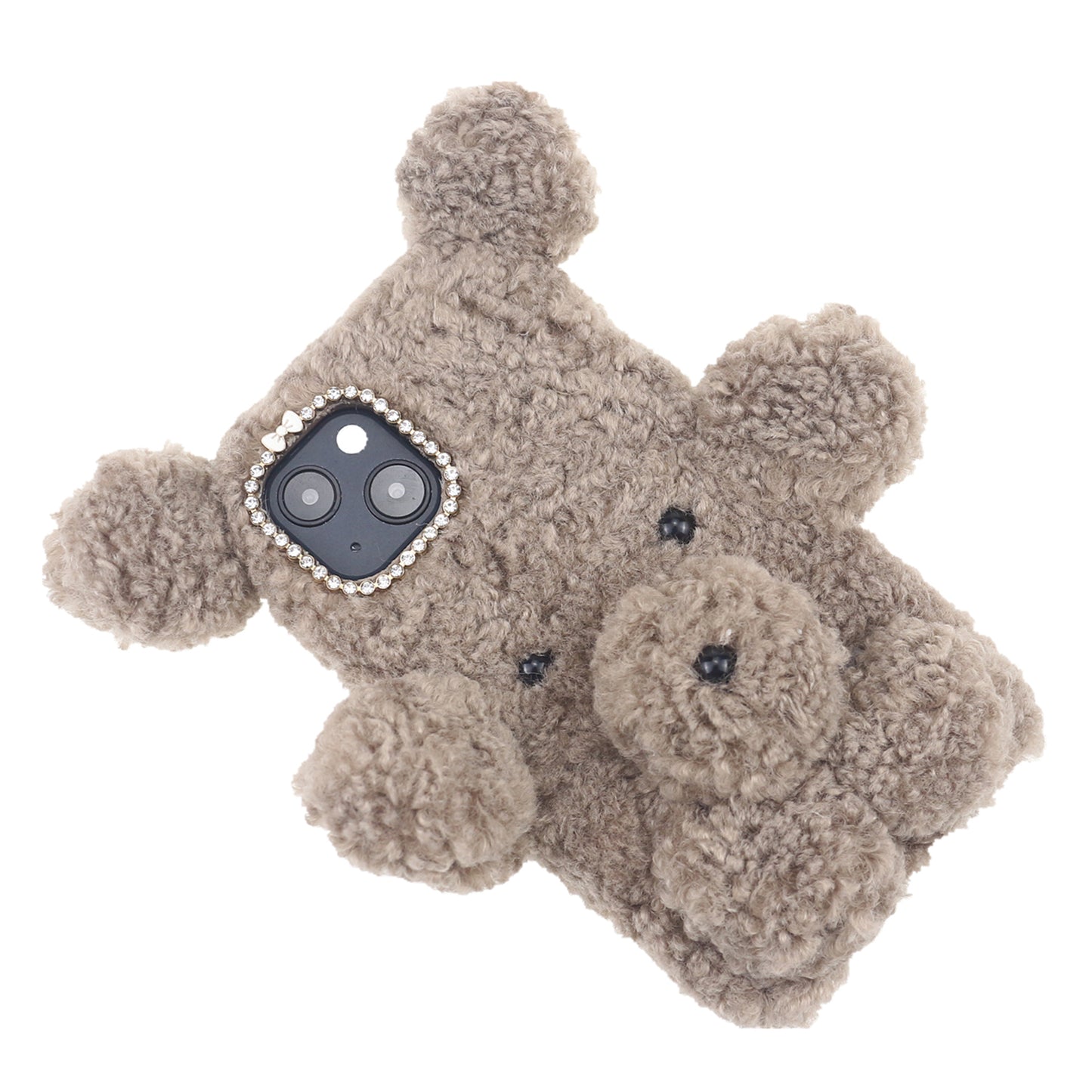 3D Furry Bear Plush Doll Anti-fall TPU Phone Case Shell for iPhone 13 6.1 inch
