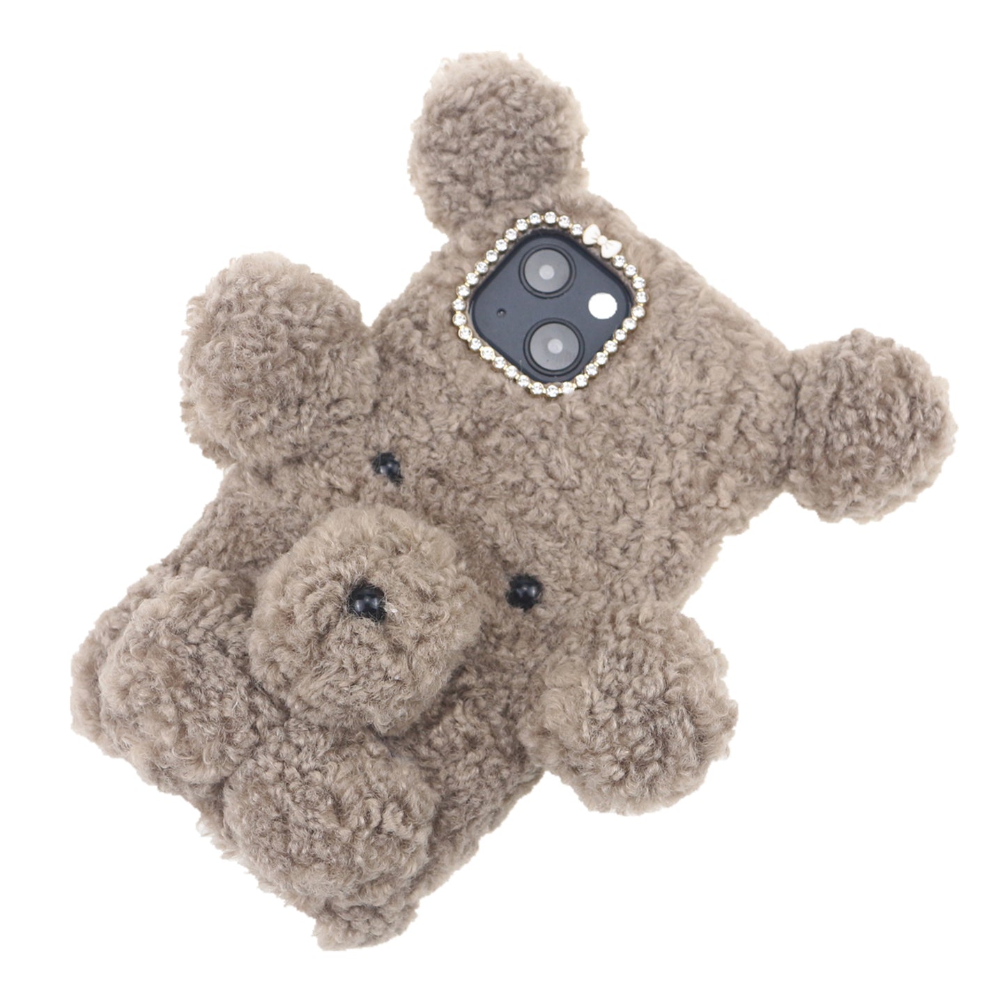 3D Furry Bear Plush Doll Anti-fall TPU Phone Case Shell for iPhone 13 6.1 inch