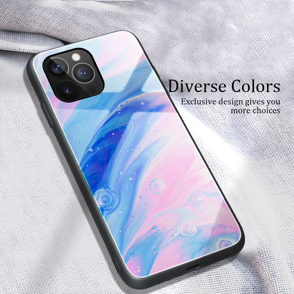 Marble Pattern Glass + TPU Phone Back Cover Case for iPhone 13 Pro Max 6.7 inch