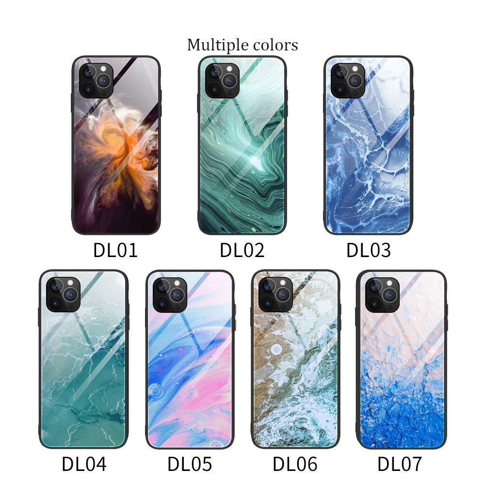 Marble Pattern Glass + TPU Phone Back Cover Case for iPhone 13 Pro Max 6.7 inch