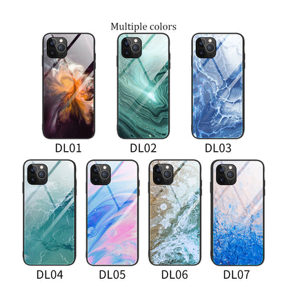 Marble Pattern Glass + TPU Phone Back Cover Case for iPhone 13 Pro Max 6.7 inch
