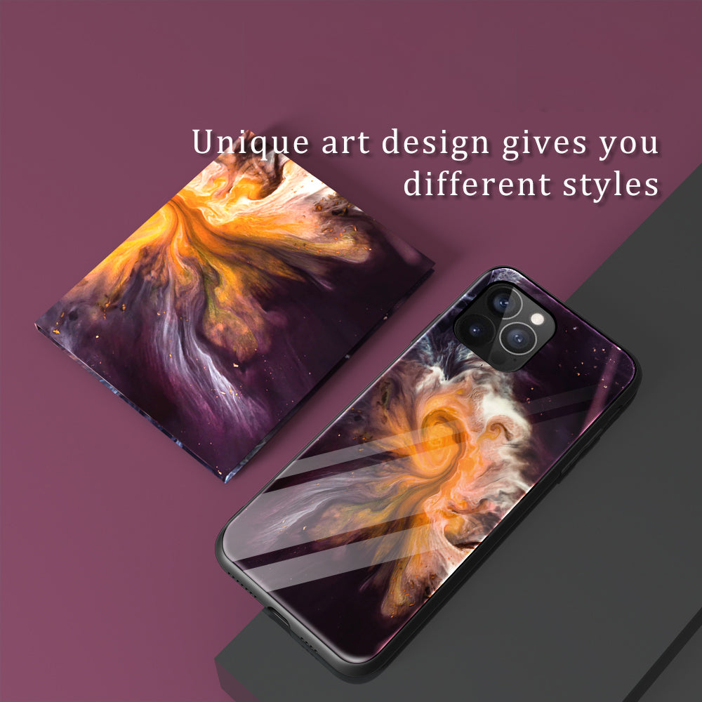Marble Pattern Glass + TPU Phone Back Cover Case for iPhone 13 Pro Max 6.7 inch