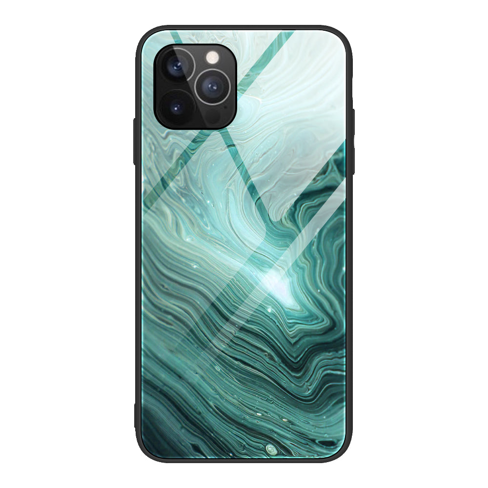 Marble Pattern Glass + TPU Phone Back Cover Case for iPhone 13 Pro Max 6.7 inch