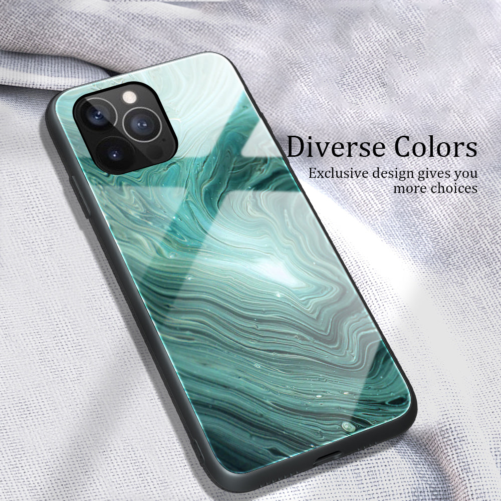 Marble Pattern Glass + TPU Phone Back Cover Case for iPhone 13 Pro Max 6.7 inch