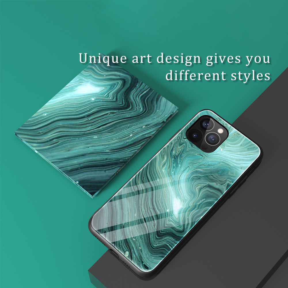 Marble Pattern Glass + TPU Phone Back Cover Case for iPhone 13 Pro Max 6.7 inch