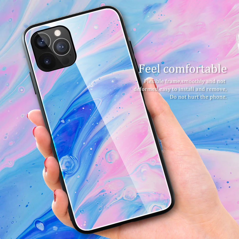Marble Pattern Glass + TPU Phone Back Cover Case for iPhone 13 Pro Max 6.7 inch
