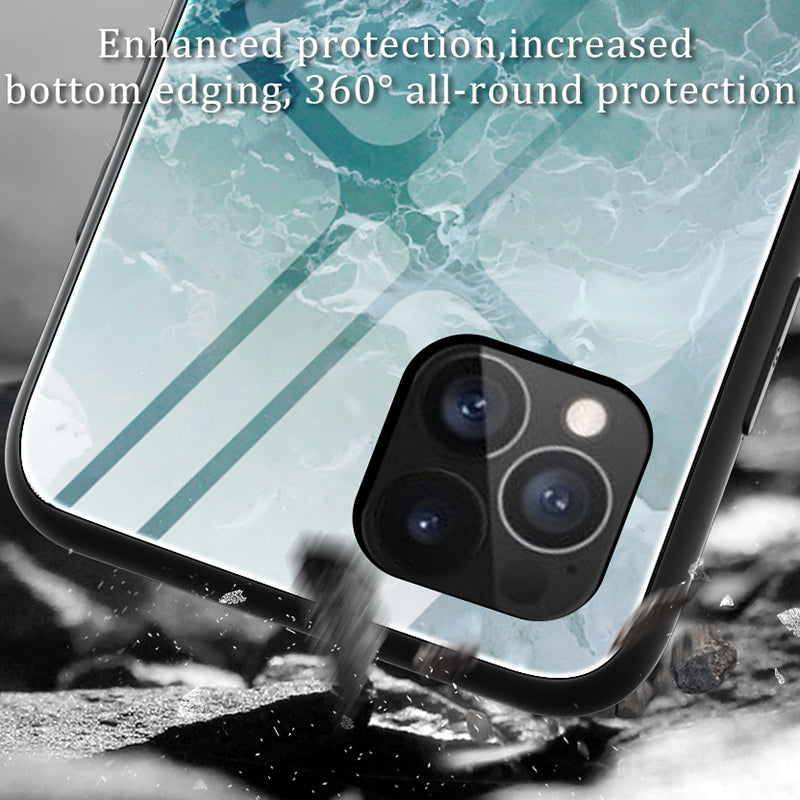 Marble Pattern Glass + TPU Phone Back Cover Case for iPhone 13 Pro Max 6.7 inch
