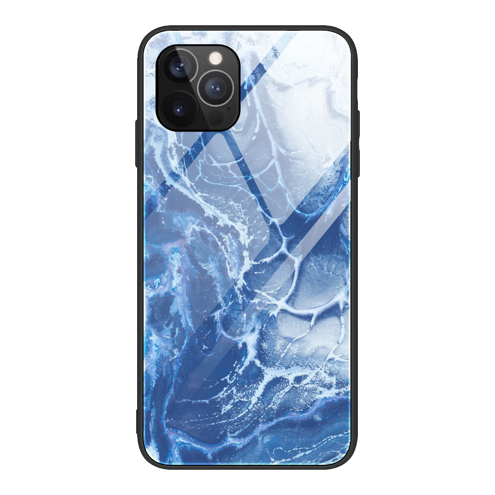 Marble Pattern Glass + TPU Phone Back Cover Case for iPhone 13 Pro Max 6.7 inch