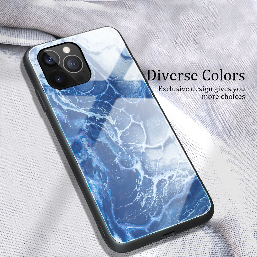 Marble Pattern Glass + TPU Phone Back Cover Case for iPhone 13 Pro Max 6.7 inch