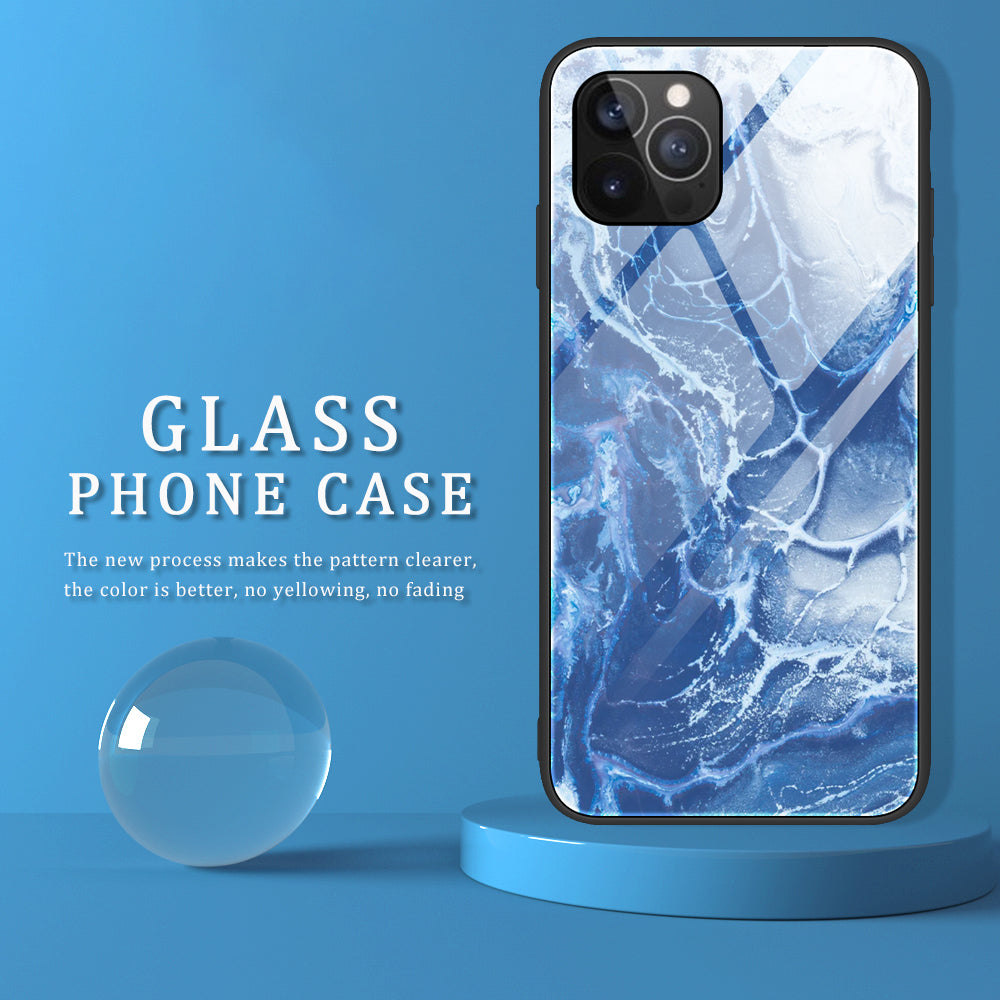 Marble Pattern Glass + TPU Phone Back Cover Case for iPhone 13 Pro Max 6.7 inch