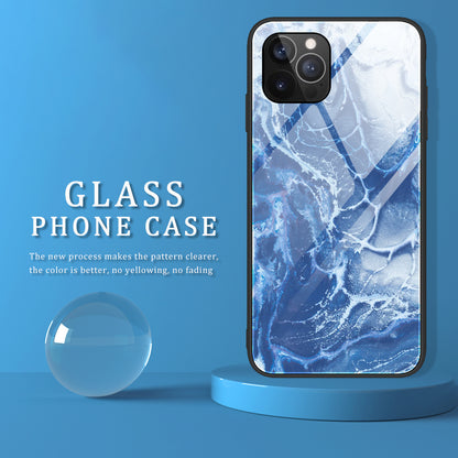 Marble Pattern Glass + TPU Phone Back Cover Case for iPhone 13 Pro Max 6.7 inch
