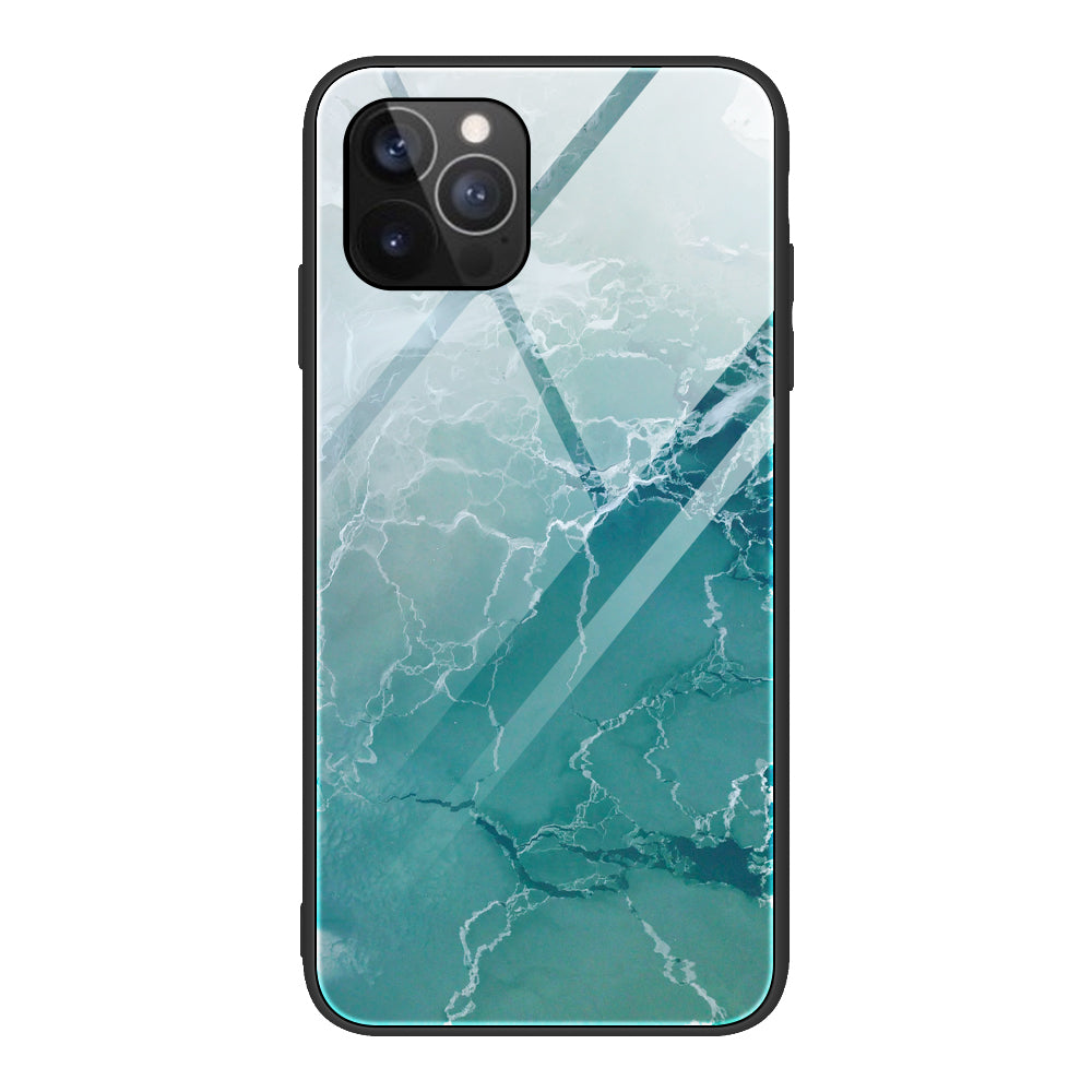 Marble Pattern Glass + TPU Phone Back Cover Case for iPhone 13 Pro Max 6.7 inch