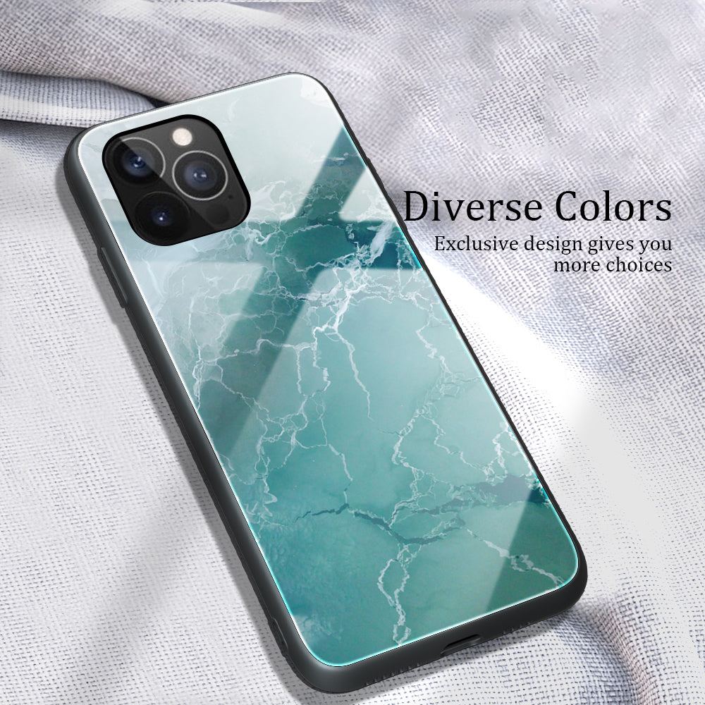 Marble Pattern Glass + TPU Phone Back Cover Case for iPhone 13 Pro Max 6.7 inch