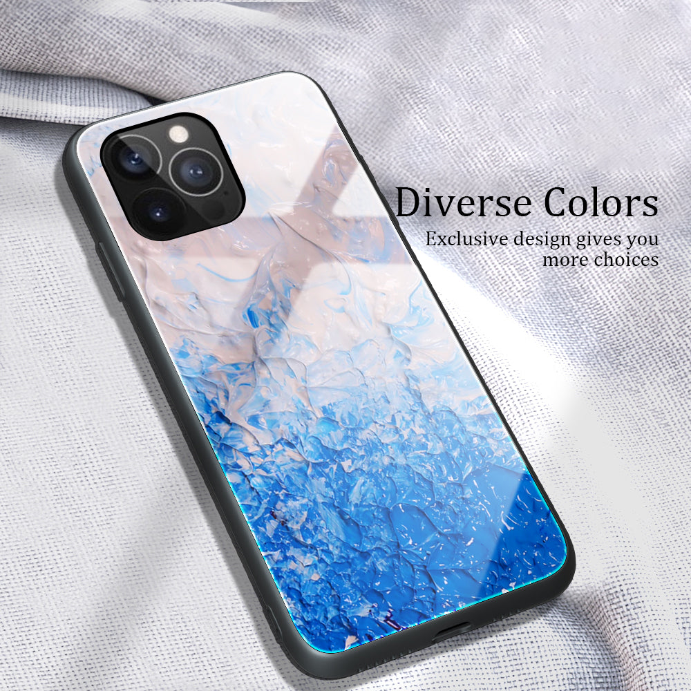 Marble Pattern Glass + TPU Phone Back Cover Case for iPhone 13 Pro Max 6.7 inch
