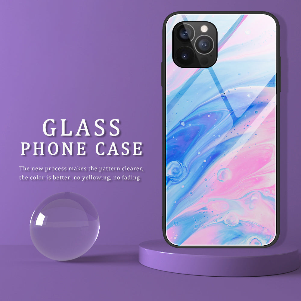 Marble Pattern Glass + TPU Phone Back Cover Case for iPhone 13 Pro Max 6.7 inch