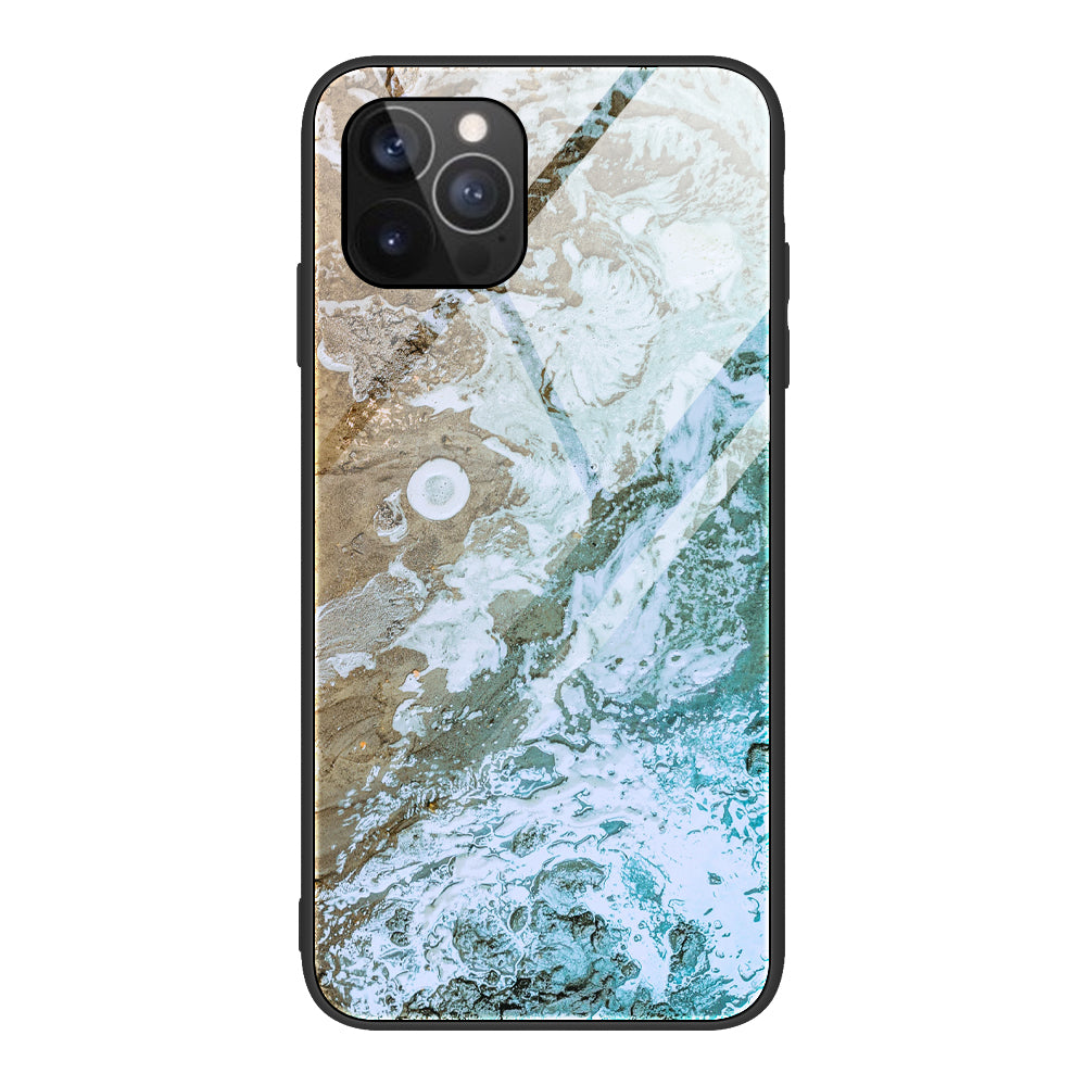 Marble Pattern Glass + TPU Phone Back Cover Case for iPhone 13 Pro Max 6.7 inch