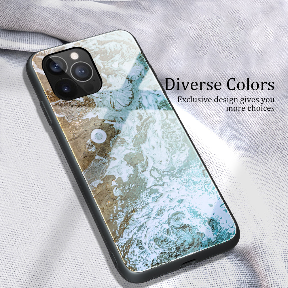 Marble Pattern Glass + TPU Phone Back Cover Case for iPhone 13 Pro Max 6.7 inch