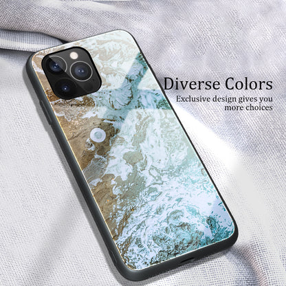 Marble Pattern Glass + TPU Phone Back Cover Case for iPhone 13 Pro Max 6.7 inch