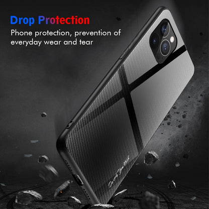 Carbon Fiber Texture Design Soft TPU Edge + Tempered Glass Back Hybrid Phone Case Cover for iPhone 13 Pro Max 6.7 inch