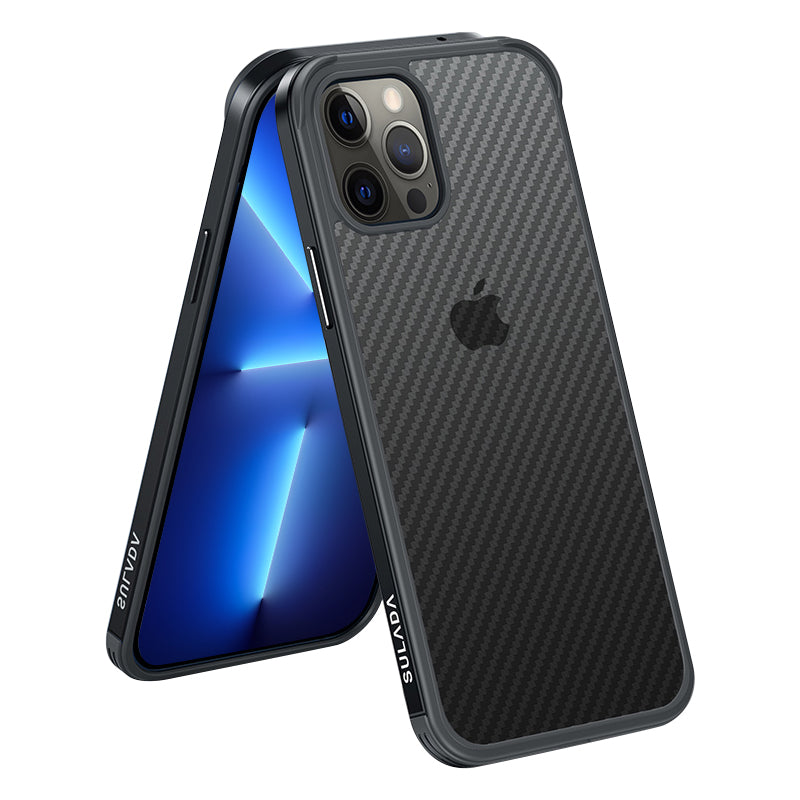 SULADA Anti-fall Carbon Fiber Texture Hybrid Cover Cellphone Back Case for iPhone 13 Pro Max 6.7 inch