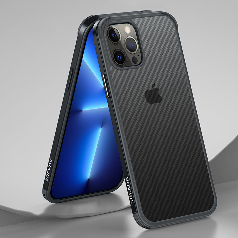 SULADA Anti-fall Carbon Fiber Texture Hybrid Cover Cellphone Back Case for iPhone 13 Pro Max 6.7 inch