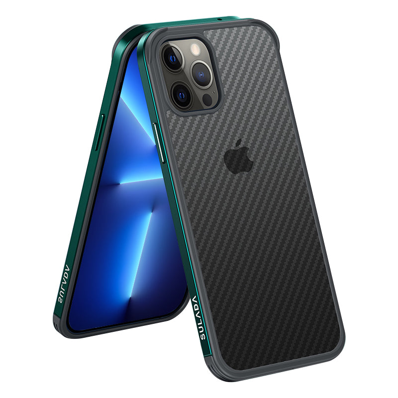 SULADA Anti-fall Carbon Fiber Texture Hybrid Cover Cellphone Back Case for iPhone 13 Pro Max 6.7 inch