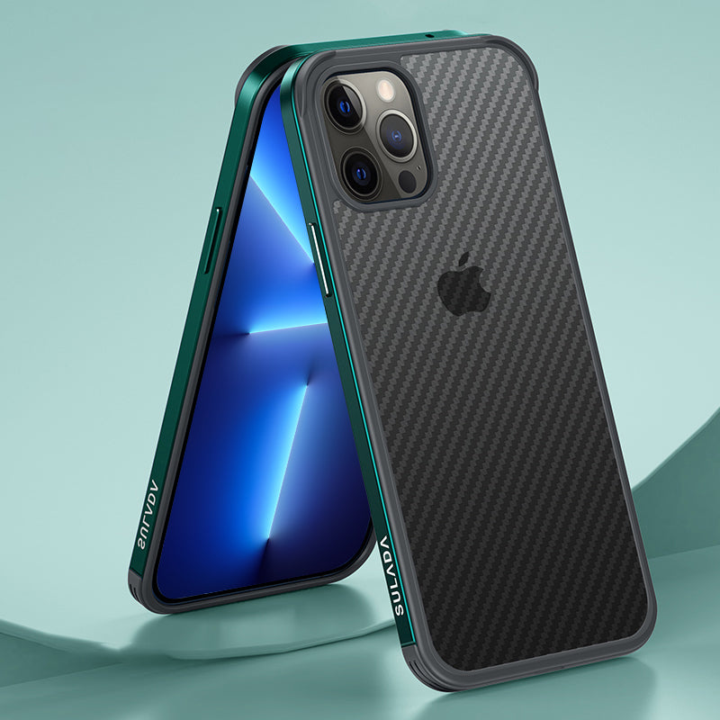 SULADA Anti-fall Carbon Fiber Texture Hybrid Cover Cellphone Back Case for iPhone 13 Pro Max 6.7 inch