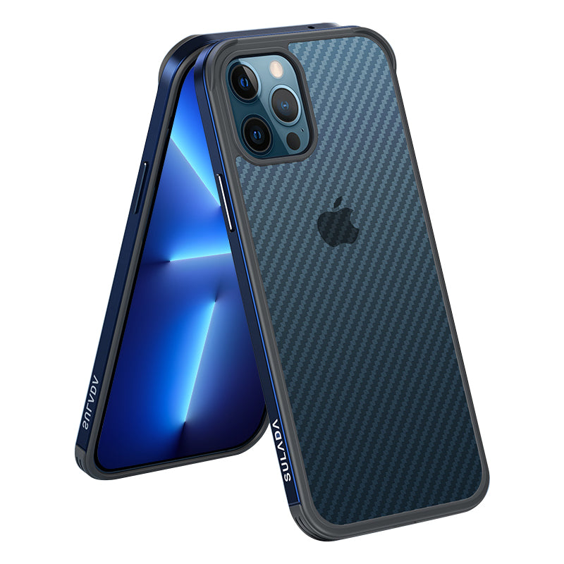 SULADA Anti-fall Carbon Fiber Texture Hybrid Cover Cellphone Back Case for iPhone 13 Pro Max 6.7 inch