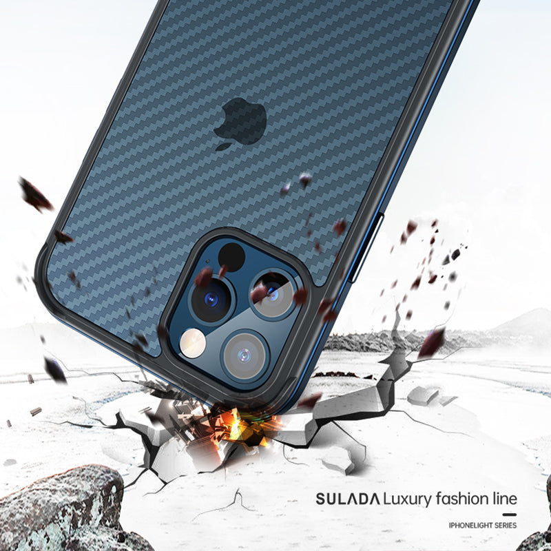 SULADA Anti-fall Carbon Fiber Texture Hybrid Cover Cellphone Back Case for iPhone 13 Pro Max 6.7 inch