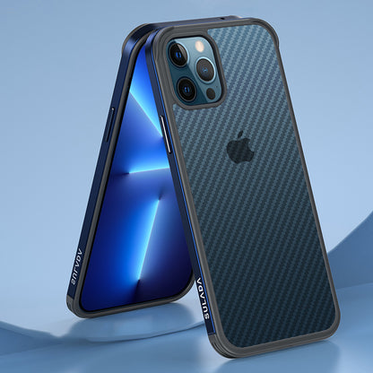 SULADA Anti-fall Carbon Fiber Texture Hybrid Cover Cellphone Back Case for iPhone 13 Pro Max 6.7 inch