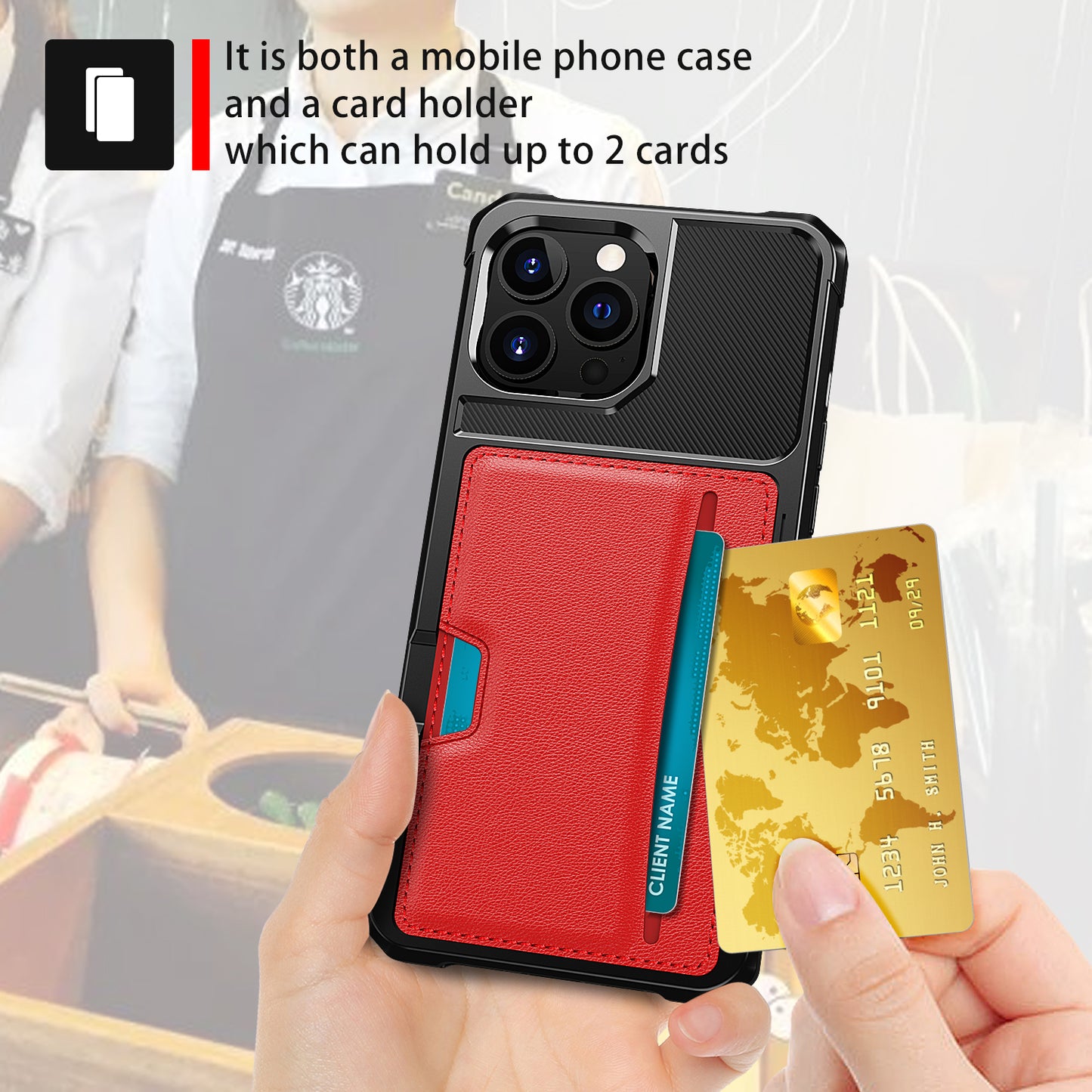 ZM02 Card Slot Design PU Leather Coated Hybrid Cover Phone Case Protector for iPhone 13 Pro Max 6.7 inch