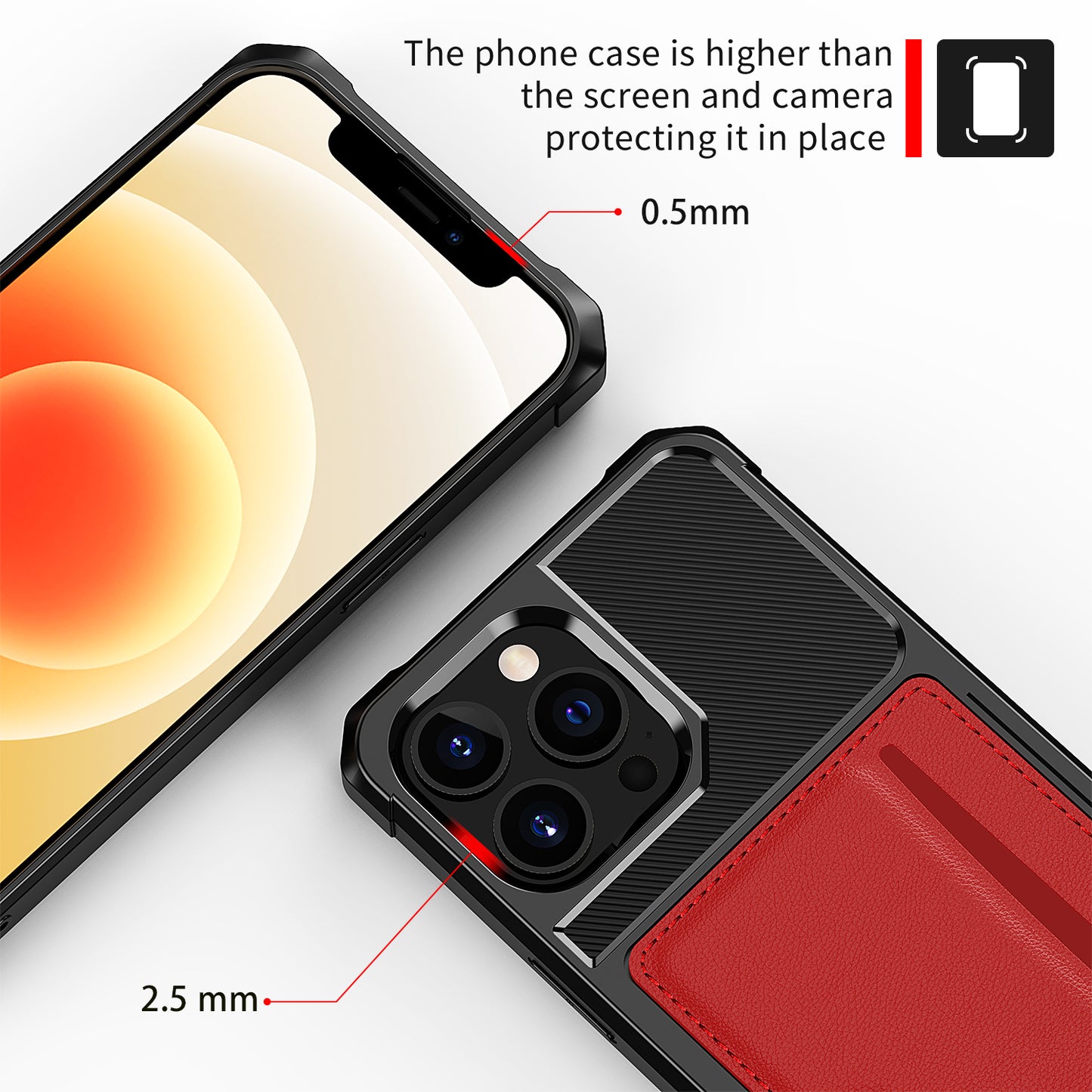 ZM02 Card Slot Design PU Leather Coated Hybrid Cover Phone Case Protector for iPhone 13 Pro Max 6.7 inch
