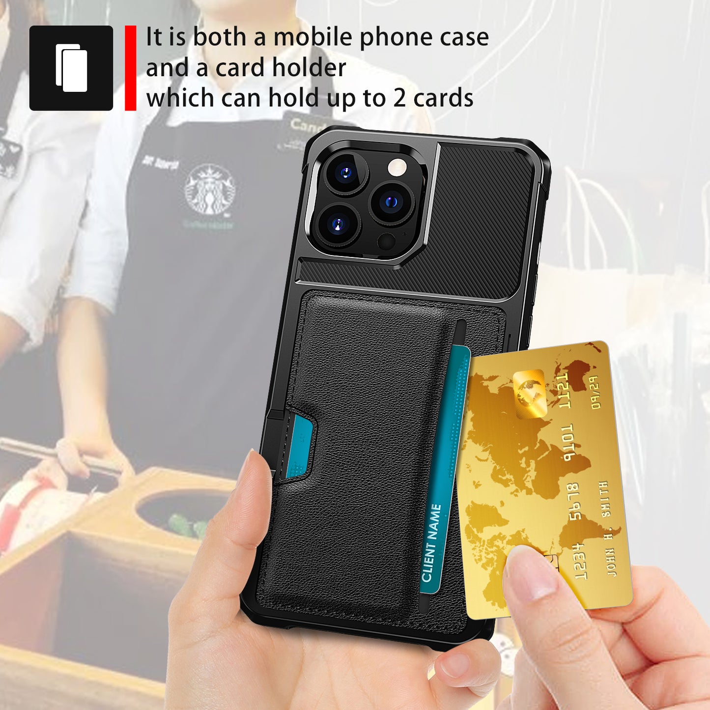ZM02 Card Slot Design PU Leather Coated Hybrid Cover Phone Case Protector for iPhone 13 Pro Max 6.7 inch