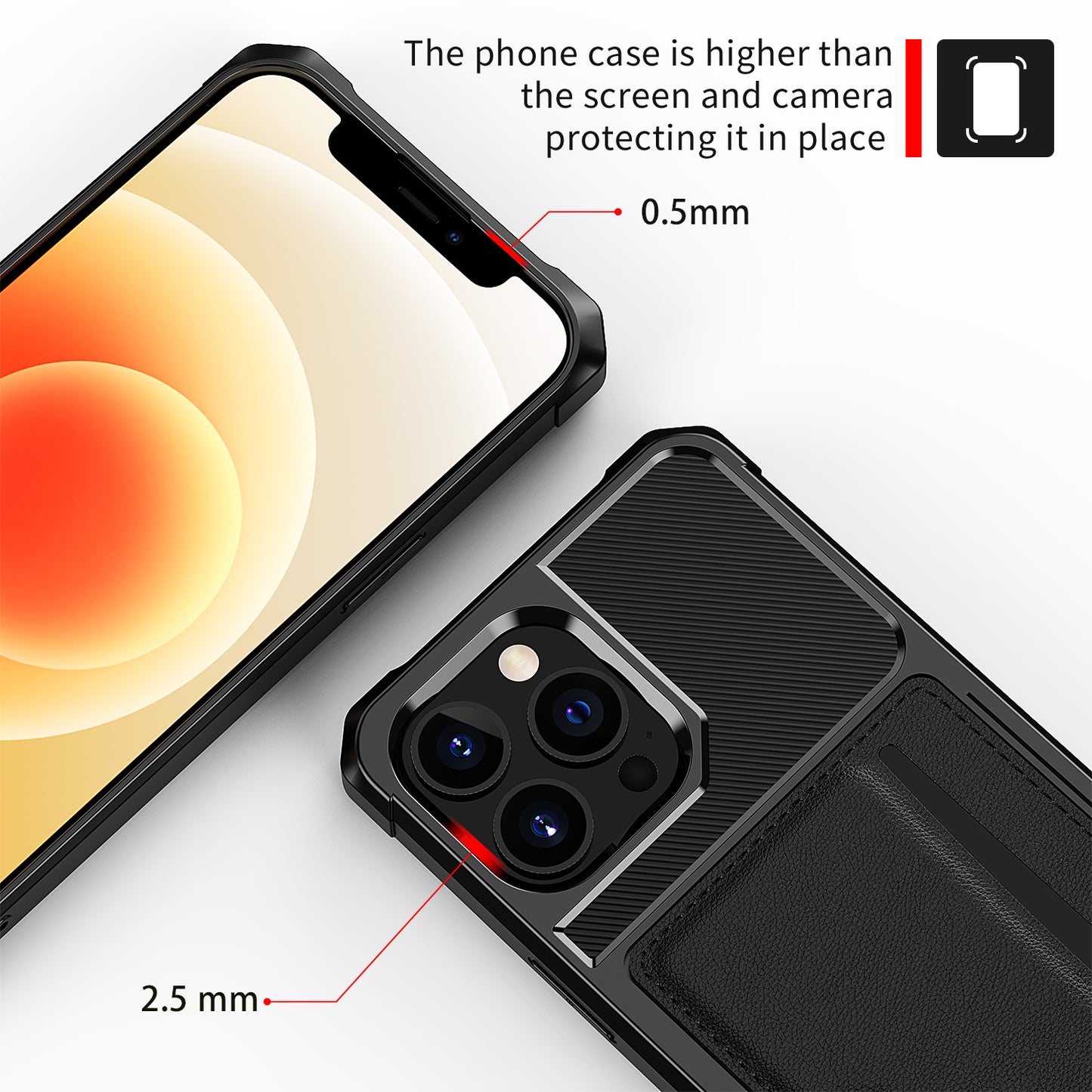 ZM02 Card Slot Design PU Leather Coated Hybrid Cover Phone Case Protector for iPhone 13 Pro Max 6.7 inch