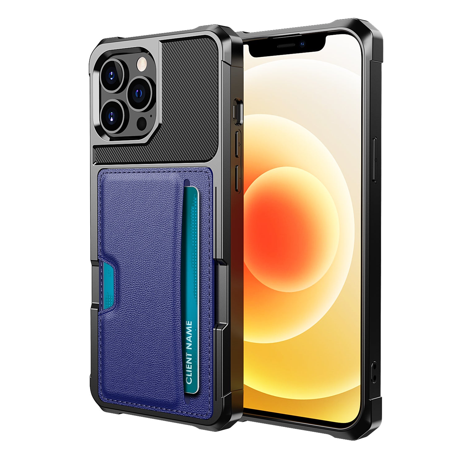 ZM02 Card Slot Design Anti-fall Leather Coated TPU Hybrid Phone Case Cover for iPhone 13 Pro 6.1 inch