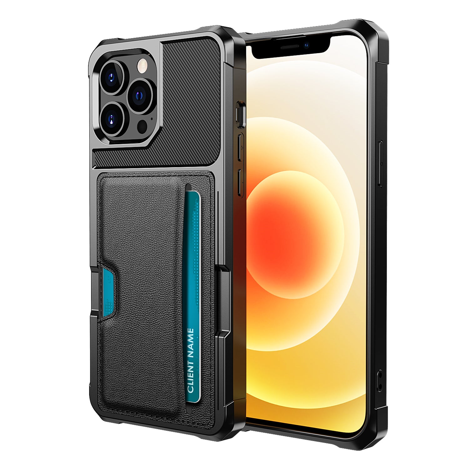 ZM02 Card Slot Design Anti-fall Leather Coated TPU Hybrid Phone Case Cover for iPhone 13 Pro 6.1 inch