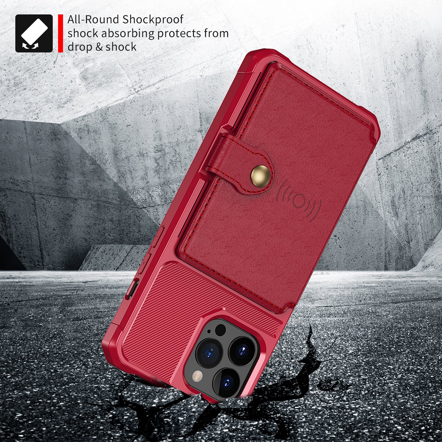 ZM03 All-Round Protection TPU Phone Case + PU Leather Wallet with Magnetic Metal Sheet for iPhone 13 Pro 6.1 inch