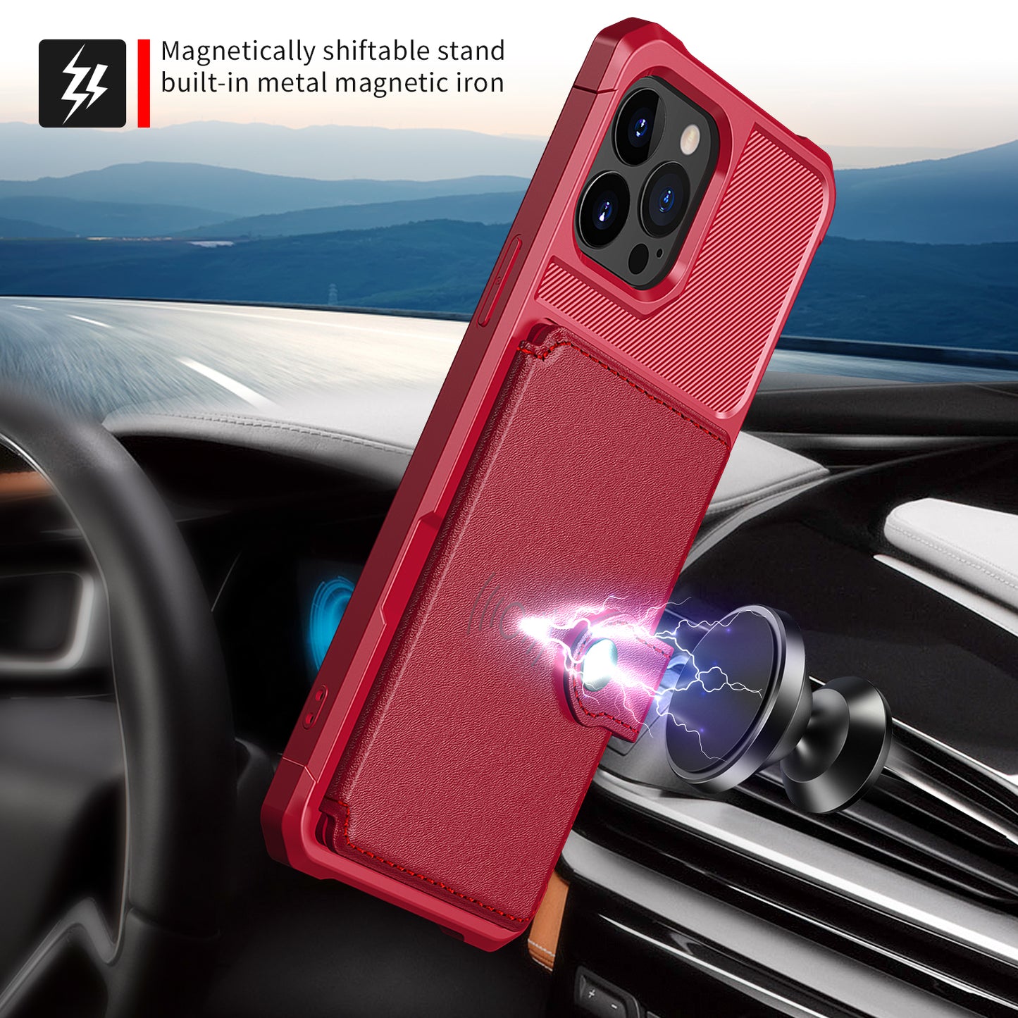 ZM03 All-Round Protection TPU Phone Case + PU Leather Wallet with Magnetic Metal Sheet for iPhone 13 Pro 6.1 inch