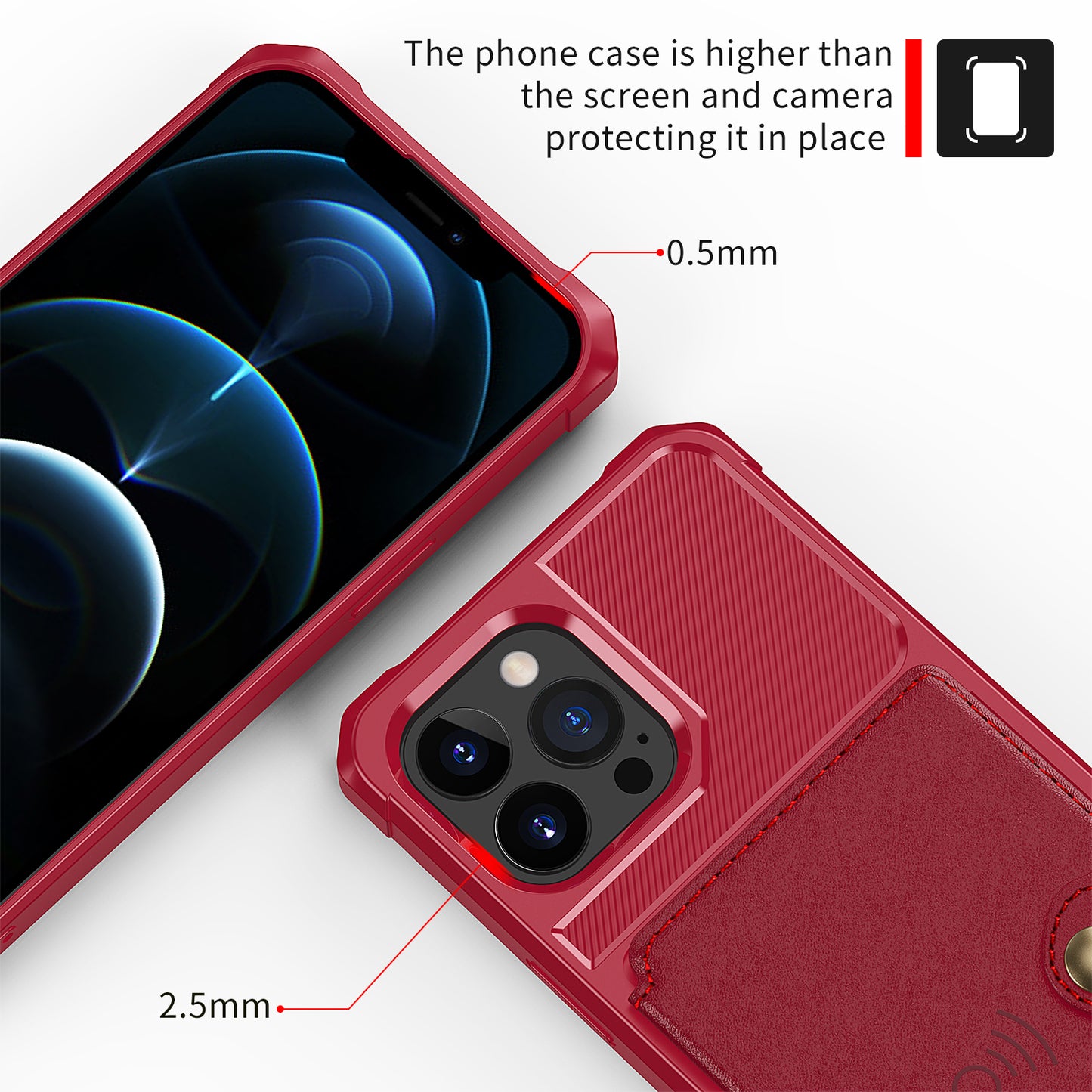 ZM03 All-Round Protection TPU Phone Case + PU Leather Wallet with Magnetic Metal Sheet for iPhone 13 Pro 6.1 inch