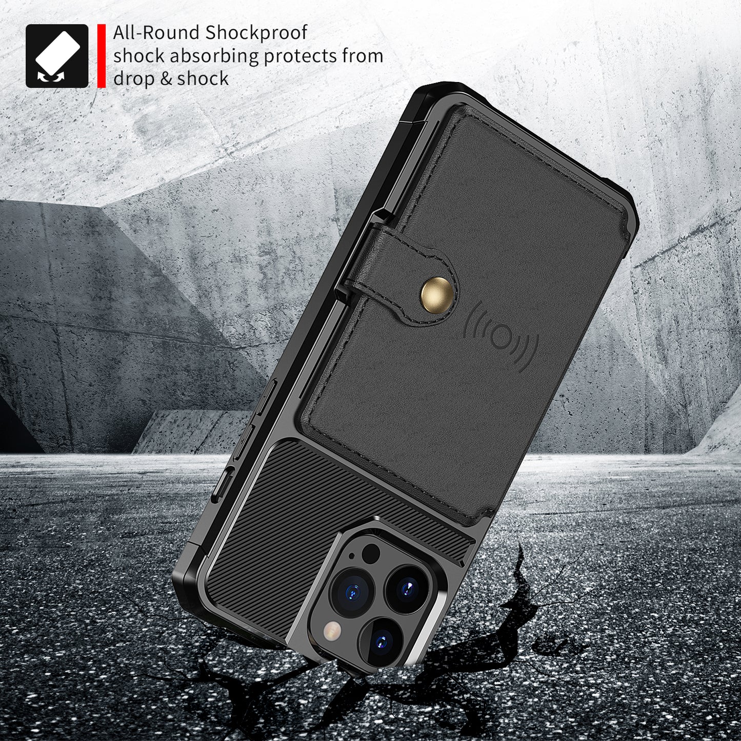 ZM03 All-Round Protection TPU Phone Case + PU Leather Wallet with Magnetic Metal Sheet for iPhone 13 Pro 6.1 inch